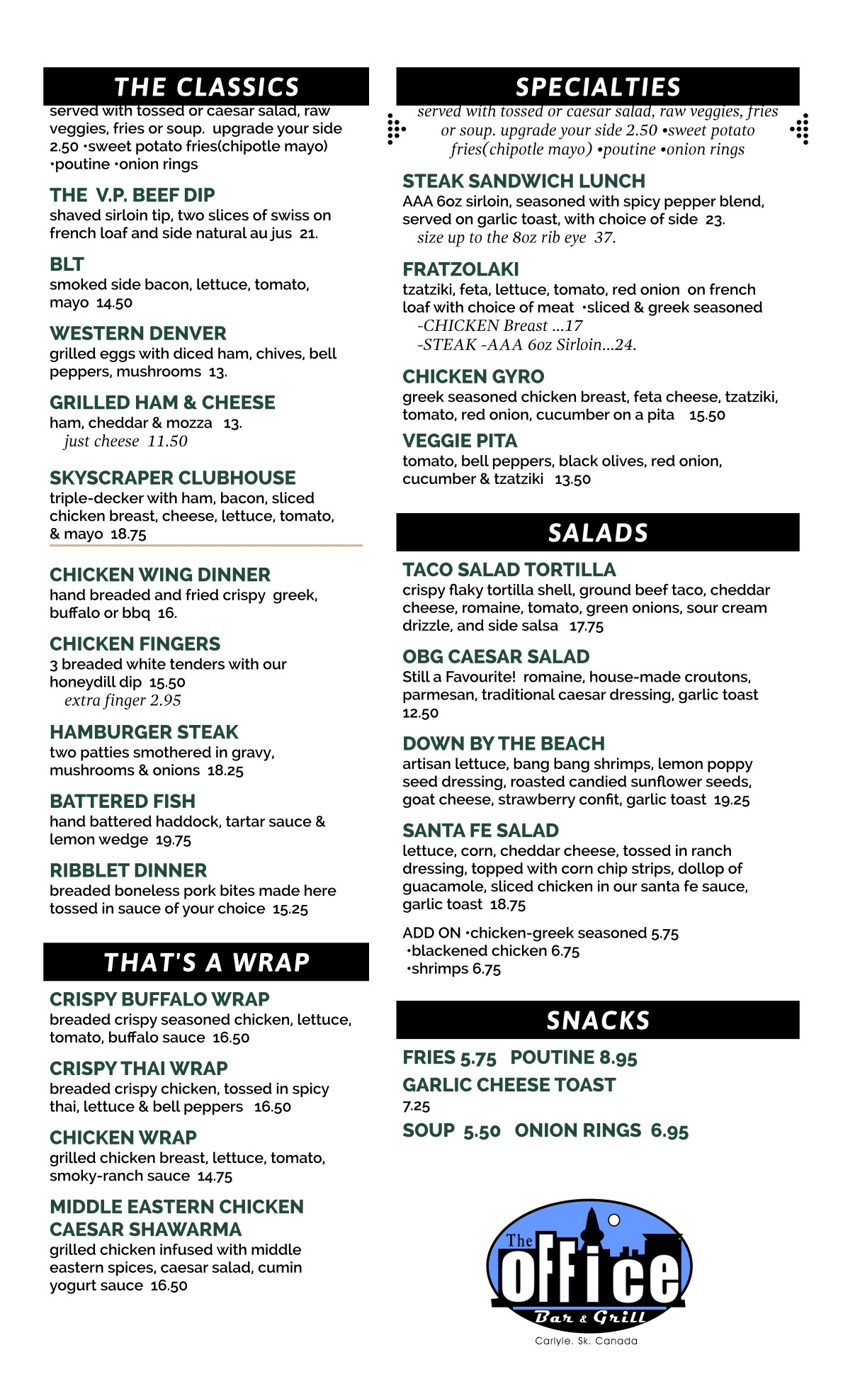 Lunch 11-4pm
Sandwiches, wraps, salad